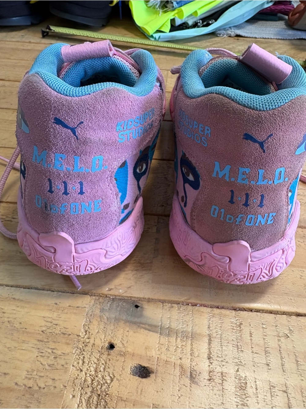 Puma Pink and Blue M.E.L.O. High-Top Sneakers
